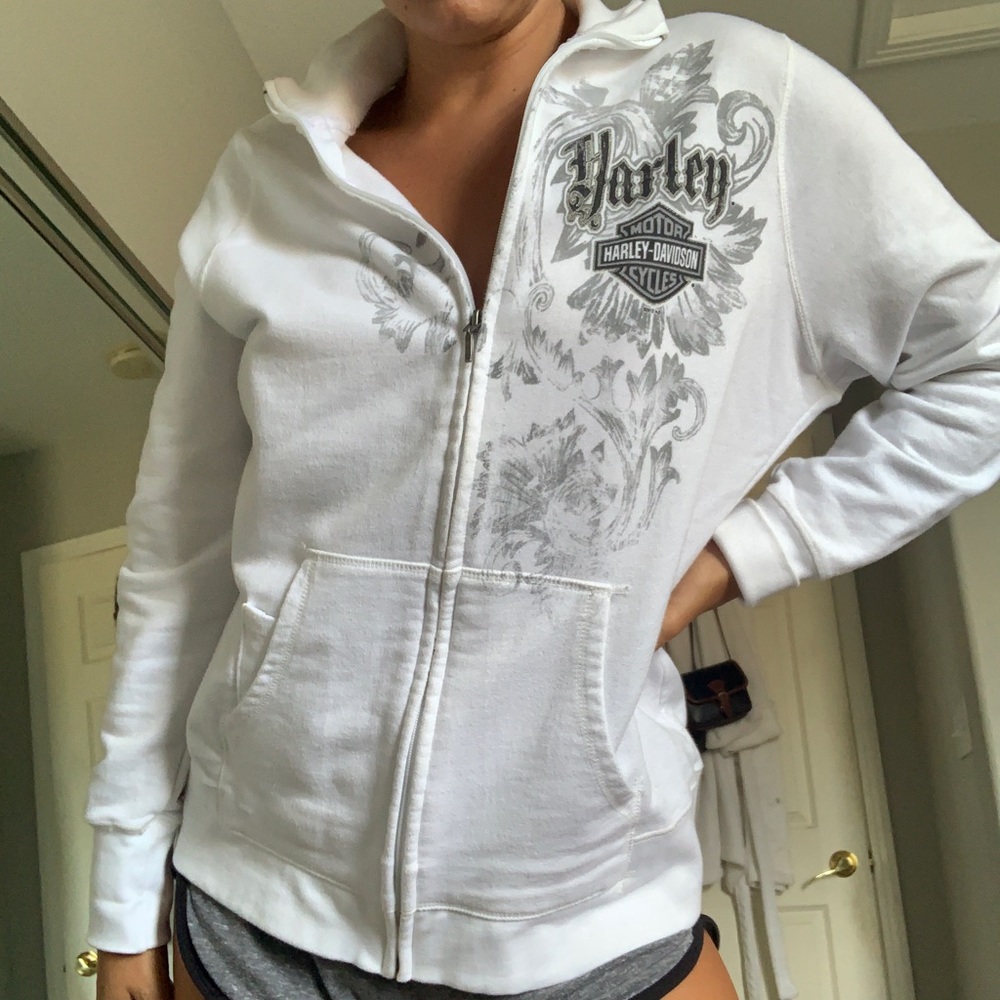 White Harley Davidson Zip Up Sweatshirt